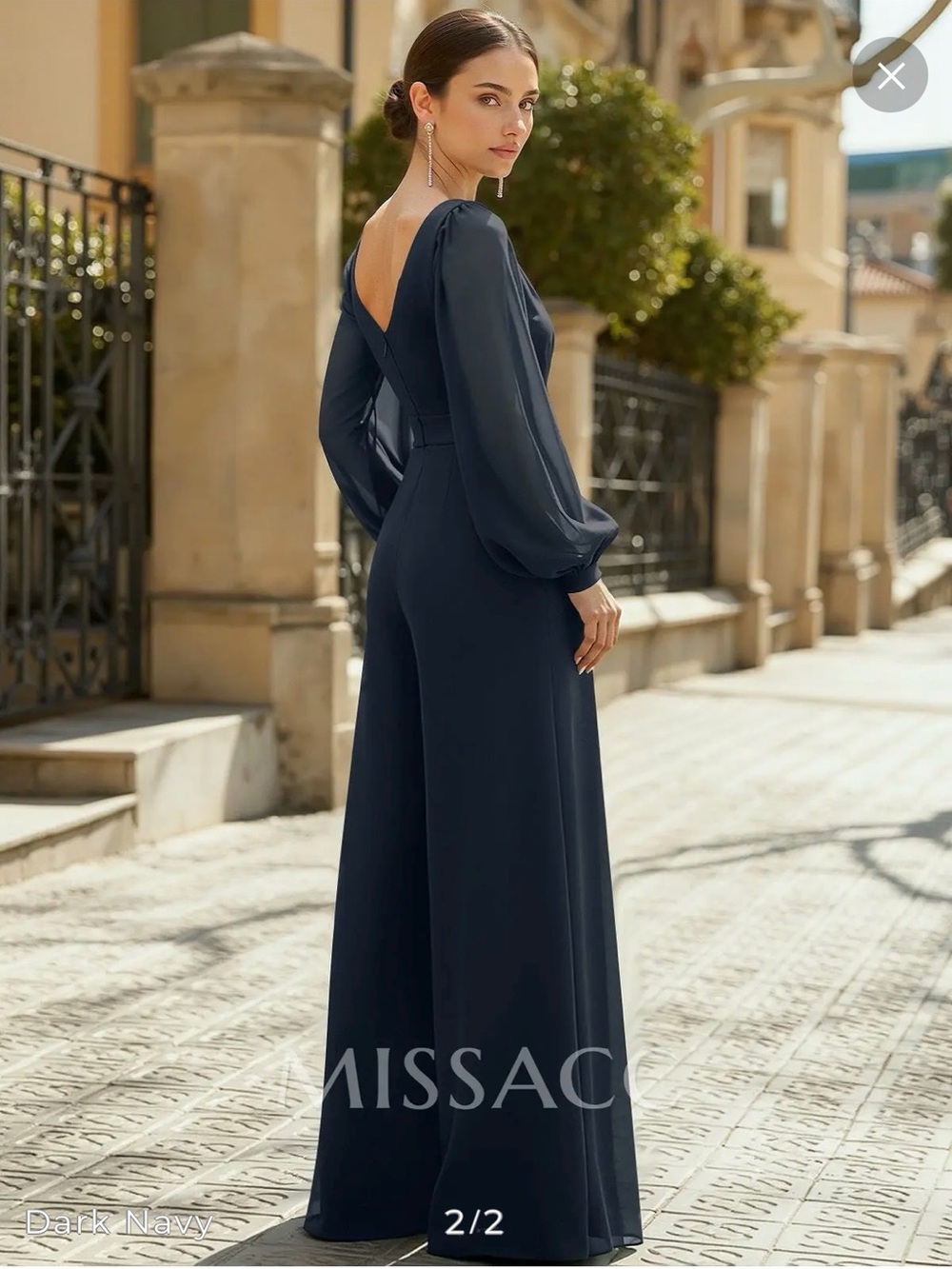 Jumpsuit/Pantsuit Plunge Neck Long Sleeves Floor-Length Chiffon